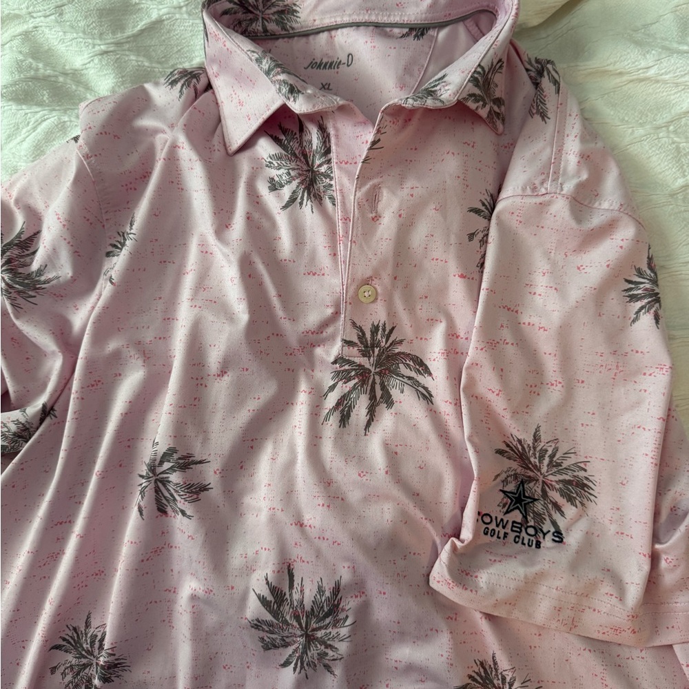 johnnie-O Pink Polo Shirt with Botanical Print